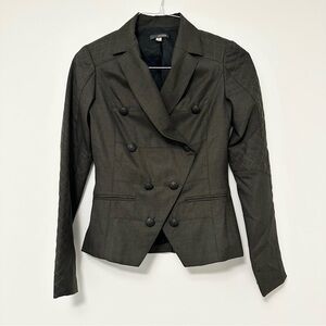 Alex & Eli Green Wool Double-Breasted Military Style Jacket with Notched Lapels